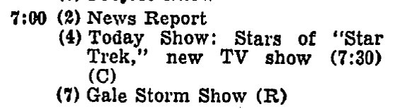 Scanned image from The New York Times TV listings referencing Star Trek on The Today Show