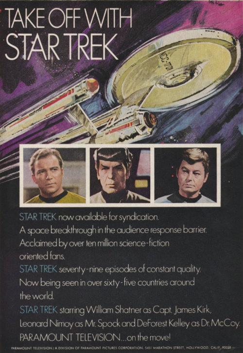 Scan of a color advertisement for Star Trek in syndication.