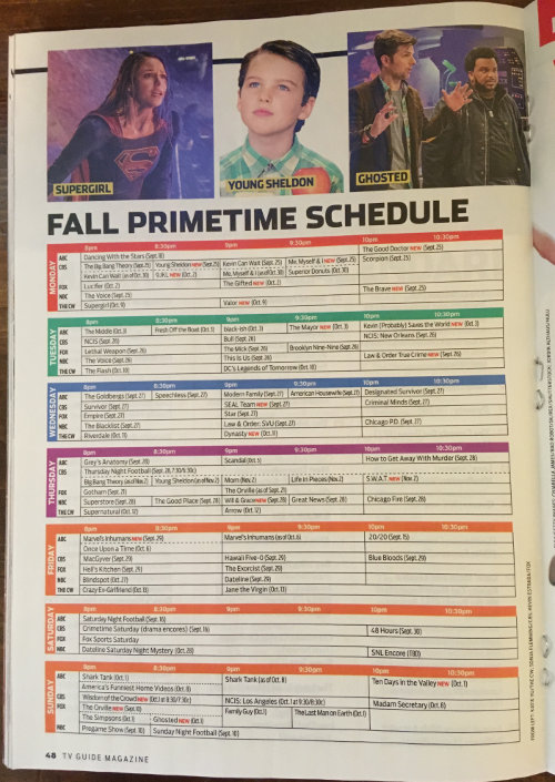 Image of a page from the 2017 Fall Preview issue of TV Guide magazine.