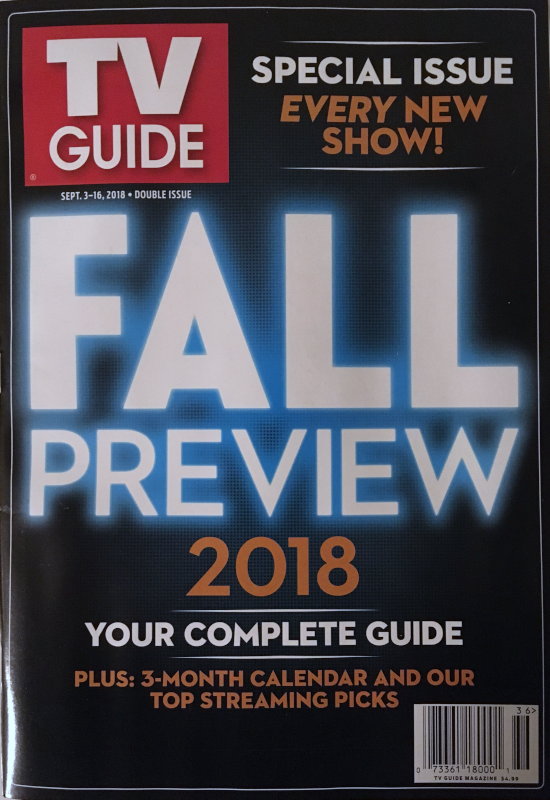 Scan of the front cover to the 2018 Fall Preview issue of TV Guide magazine.