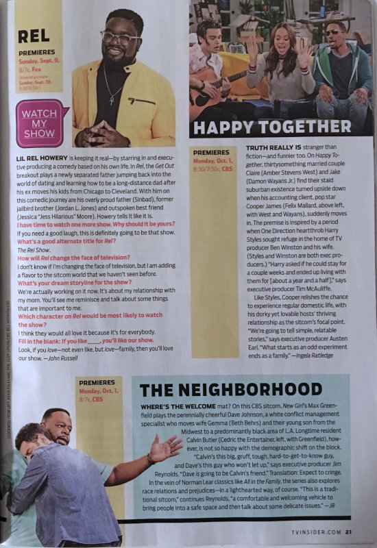 Scan of a page from the 2018 Fall preview issue of TV Guide magazine.