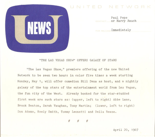 Scan of an April 1967 press release for The Las Vegas Show