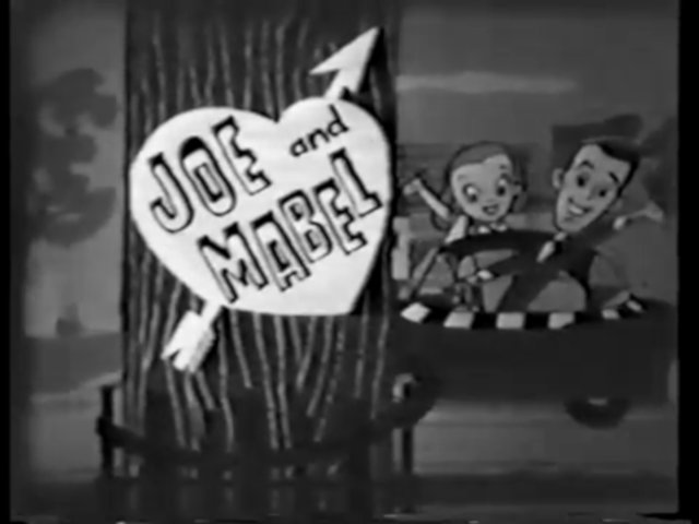Still from the opening credits to Joe and Mabel, showing the title card.