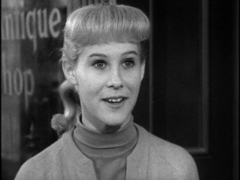 Black-and-white still from an episode of Karen featuring Trudi Ames.
