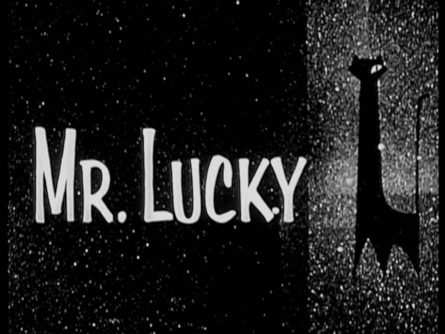 Still from the opening credits of Mr. Lucky showing the title card.