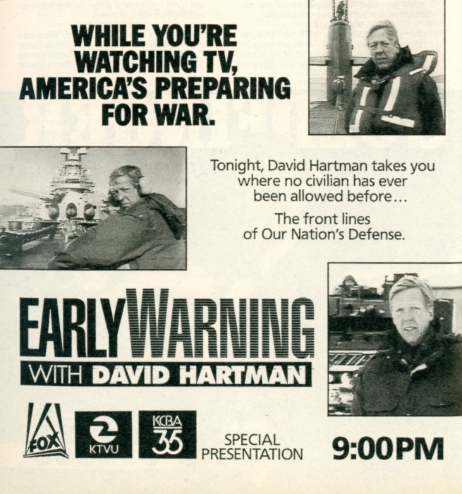 Scan of a TV Guide ad for Early Warning on FOX.