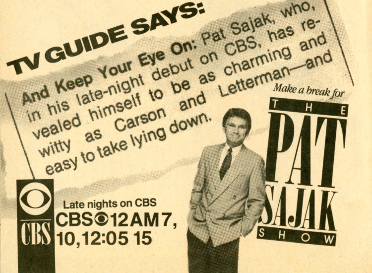 Scan of a TV Guide ad for The Pat Sajak Show on CBS