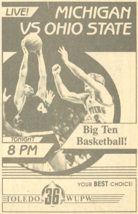 Scan of a TV Guide Ad for Basketball on WUPW (Channel 36)