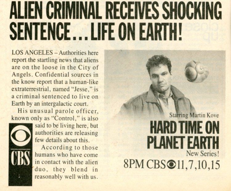 Scan of a TV Guide Ad for Hard Time on Planet Earth on CBS