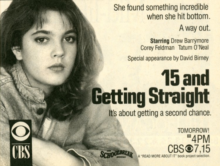 Scan of a TV Guide Ad for CBS Schoolbreak Special: 15 and Getting Straight