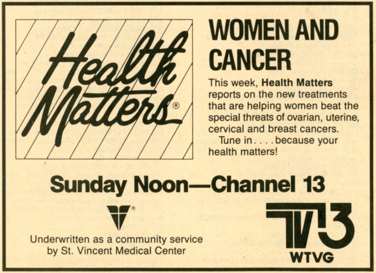 Scan of a TV Guide Ad for Health Matters on WTVG (Channel 13)