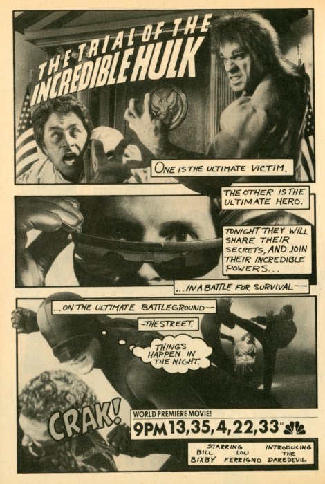 Scan of a TV Guide Ad for The Trial of the Incredible Hulk on NBC