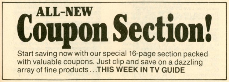 Scan of a TV Guide ad for a special coupon section