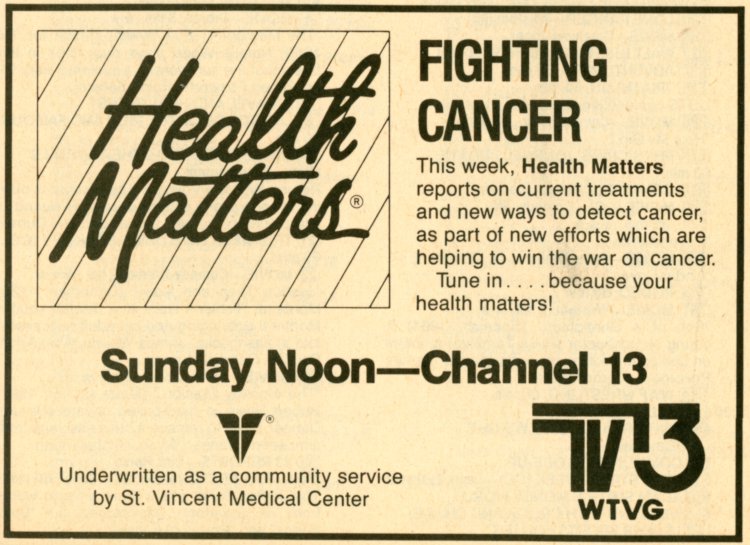Scan of a TV Guide ad for Health Matters on WTVG (Channel 13)