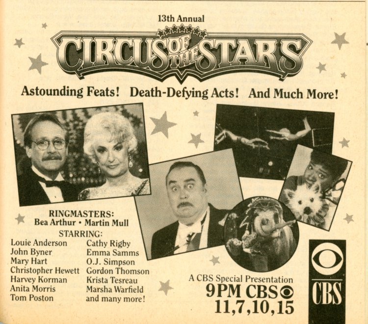 Scan of a TV Guide ad for Circus of the Stars on CBS