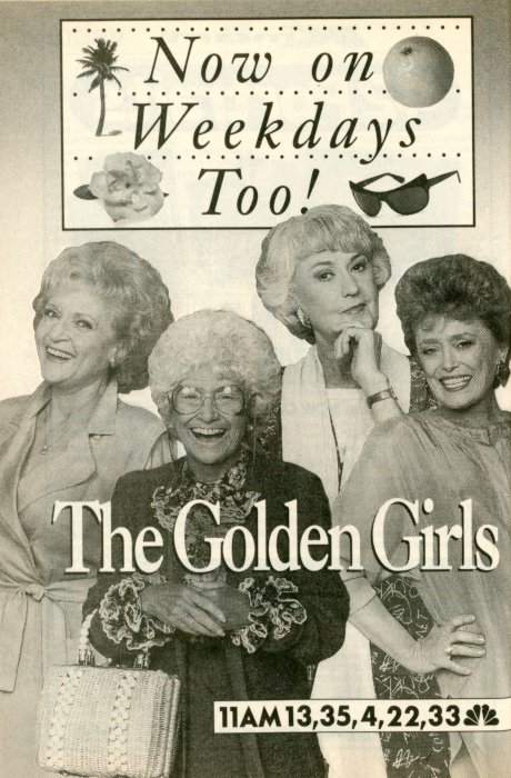 TV Guide Ad for The Golden Girls on weekdays on NBC Scan of a TV Guide ad for The Golden Girls on weekdays on NBC
