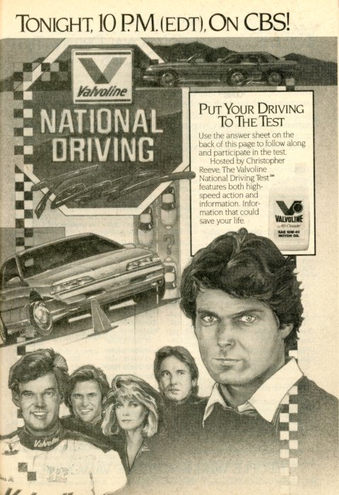 Scan of a TV Guide ad for the National Driving Test on CBS