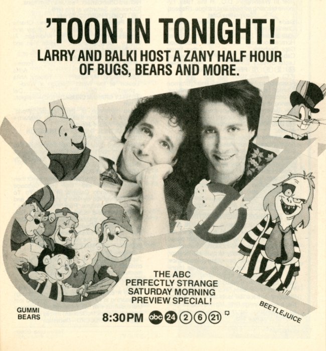 Scan of a TV Guide ad for The ABC Perfectly Strange Saturday Morning Preview Special!