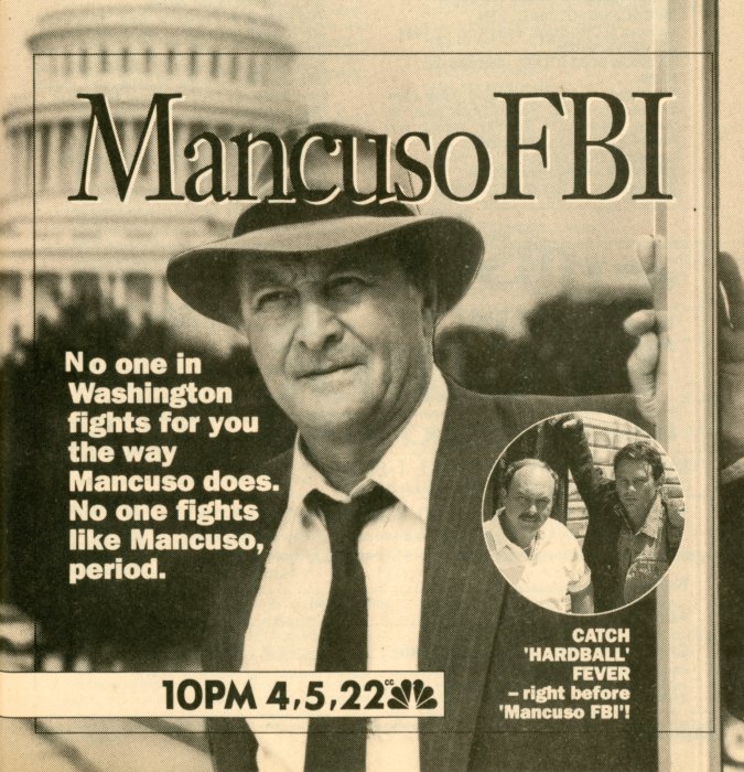Scan of a TV Guide ad for Mancuso, FBI on NBC