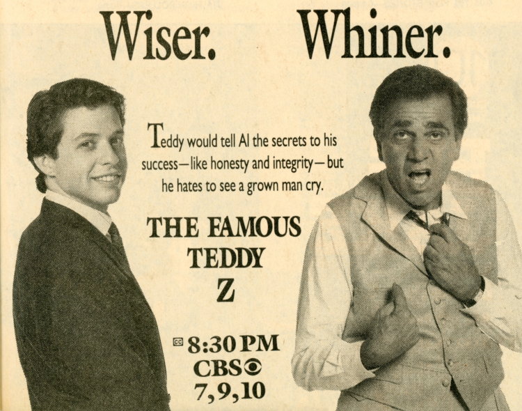 Scan of a TV Guide ad for The Famous Teddy Z on CBS