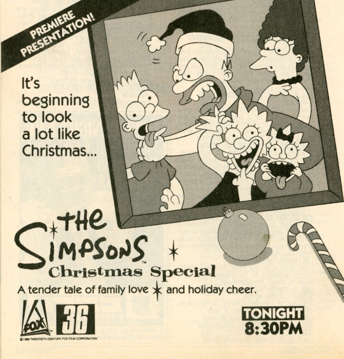Scan of a TV Guide ad for The Simpsons Christmas Special on FOX