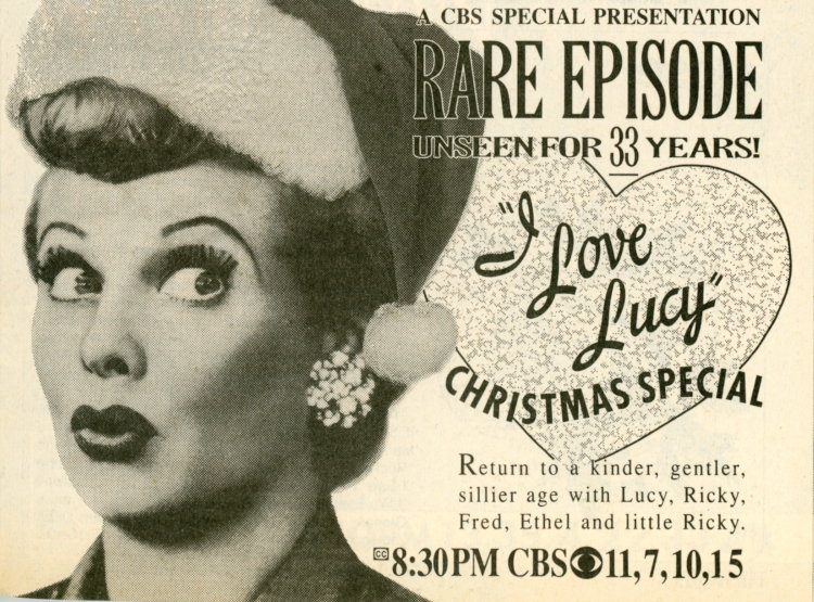 Scan of a TV Guide ad for the I Love Lucy Christmas Special on CBS