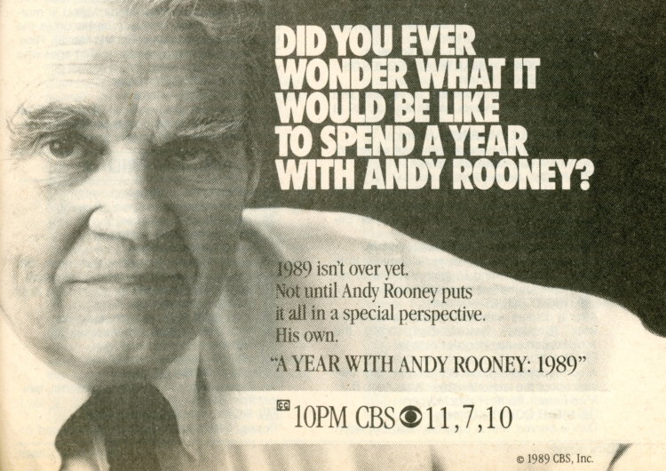 Scan of a TV Guide ad for "A Year with Andy Rooney: 1989" on CBS